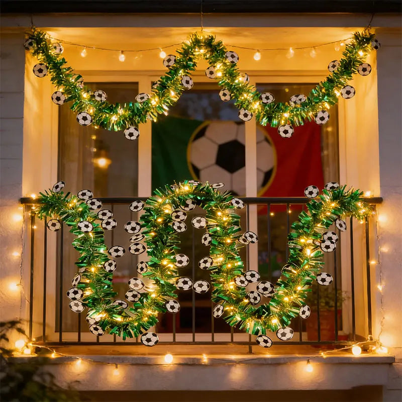 Soccer Theme Tinsel Garland with LED Lights | Matchday Party Decorations