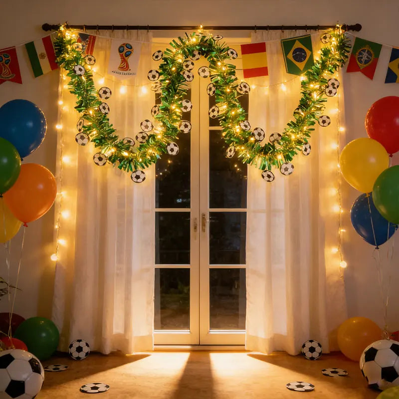 Soccer Theme Tinsel Garland with LED Lights | Matchday Party Decorations