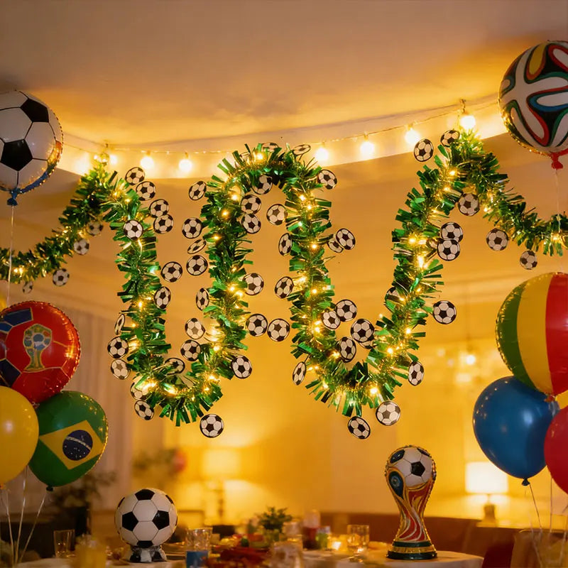 Soccer Theme Tinsel Garland with LED Lights | Matchday Party Decorations