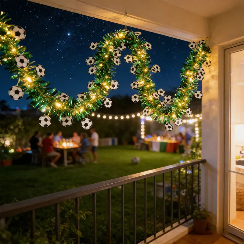 Soccer Theme Tinsel Garland with LED Lights | Matchday Party Decorations