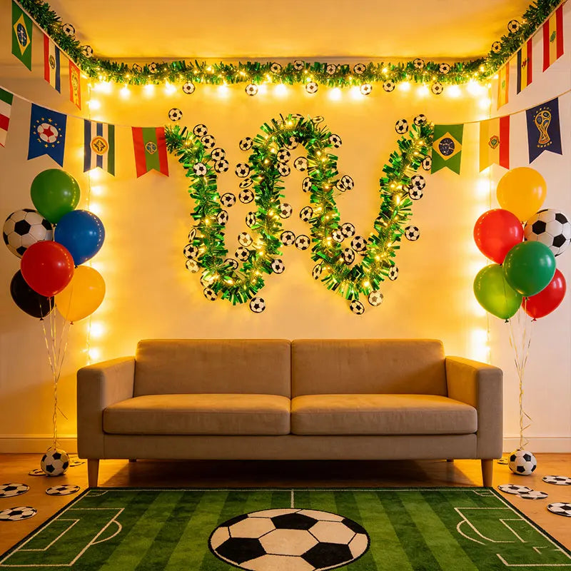 Soccer Theme Tinsel Garland with LED Lights | Matchday Party Decorations